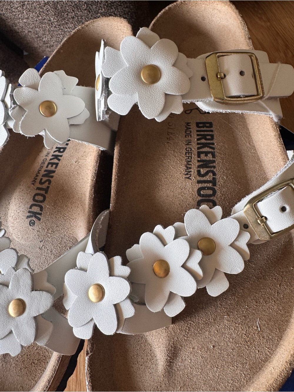 Birkenstock White Floral Embellished Mayari Sandals with Gold Accents - Picture 5 of 5